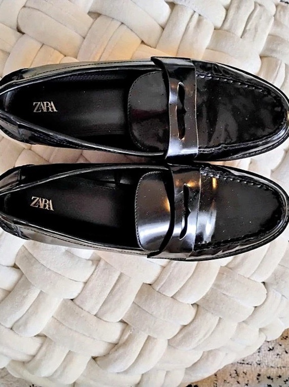 Zara Patent Effect Penny Loafers Black